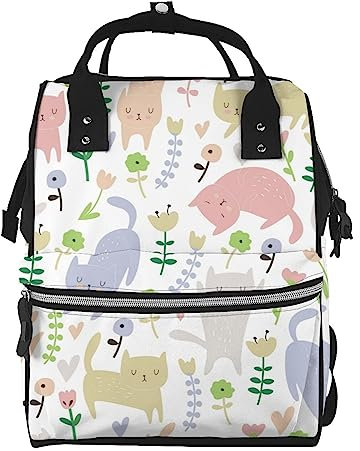 ARCOFF Cartoon Stil Nette Katzen und Blumen Windel Tasche Windel Rucksack für Frauen Männer Mode Reisetaschen Casual Daypacks Rucksack, mehrfarbig, One size