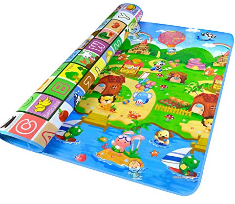Genikeer Spielmatte Baby Faltbar Schaumstoff Krabbelmatte 180x120cm - Doppelseitige Babymatte Kindermatte Baby Spielmatte Faltbare Krabbelmatte, Krabbeldecke Für Baby, Cartoon-Muster, Dick 5 m