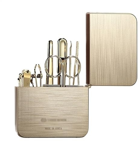 Nagelknipser Geschenkset 7-teiliges Nagelknipser-Set, manuelles Set, Nagelknipser-Werkzeuge aus Karbonstahl, tragbares Reise-Pflegeset, Nagelpflege-Werkzeuge mit luxuriösem Bürstenkoffer aus Metall (