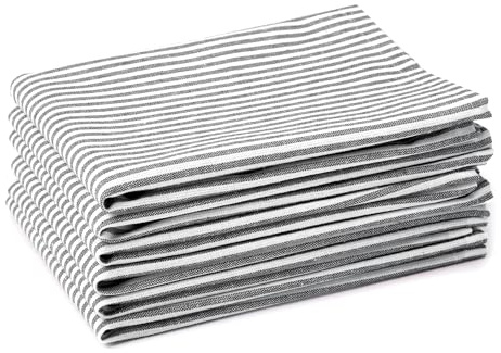 Encasa XO Stoffservietten, 100% Baumwolle,Gewebt45x45 cm | Ticking Black, Garngefärbt 200 GSM | Saugstark | Maschinenwaschbar 40°C | 6er oder 12er Set