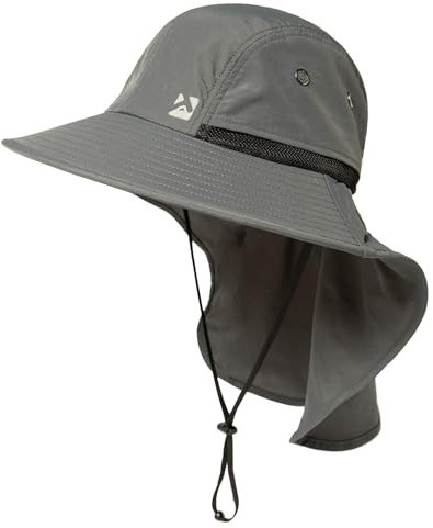 TOP-EX XL/XXL SPF 50 Sonnenhut Herren Breite Krempe Sonnenschutz Mütze Wasserdicht Outdoor Trekking Hut mit Nackenschutz Safari Sommer Mütze Faltbar 94599_Grau L/XL