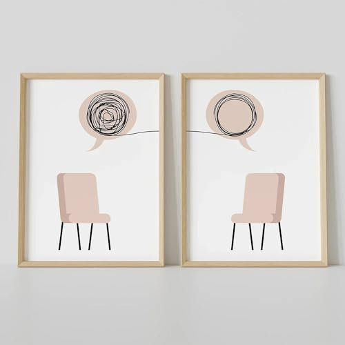AmNooL Moderno Minimalista Astratto Wall Art Sedia Palloncini Olio su Tela Poster e Stampe Psicologo Terapia Decor Senza cornice-30x40cmX2