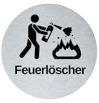 stahl-design-tebart Hinweisschild Piktogramm rund 7,5 cm Edelstahl selbstklebend 3M Klebefläche graviert Edeloptik elegante Beschilderung langlebig FEUERLÖSCHER- 7,5x7,5x0,1cm