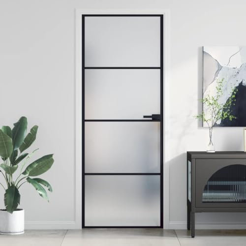 Tidyard Internal Door Panel Interior Bathroom Door Glass Door Slim Black 76x201.5 cm Tempered Glass and Aluminium for Office Kitchen Bathroom Doors Type1 Hardware