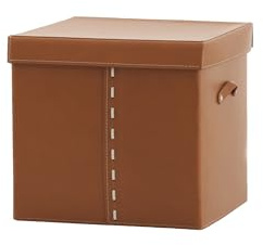 LIMAC Design GABRY Aufbewahrungsbox aus Leder mit Deckel für Schränke, Leder Gross Kisten aufbewahrung, Aufbewahrungswürfel mit Griffen, Hergestellt in Italien. (Braun, Mod. 1-37x40x25 H)