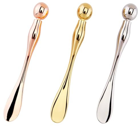 EIHI 3 pièces 2 en 1 spatules cosmétiques en métal pour soins de la peau, cuillères, cuillères à cosmétiques,Massage des yeux pinceaux - Pour masque, crème, lotions, crèmes hydratantes