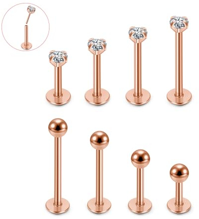 JSDDE 8er 6-12mm Lippenpiercing Stecker Gold Gewindeloses Einschieben Labret Piercing Nasenpiercing Stud Helix Tragus Piercing Medusa Ashley Piercing Lippen Piercings Stecker