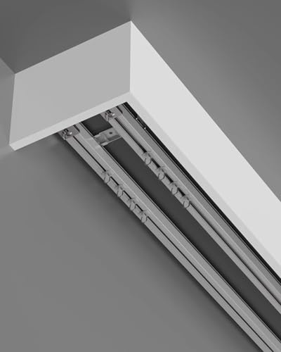 Blazea Ceiling/Wall Mount Double Tracks and Curtain Pelmet, White Aluminum Alloy Curtain Rails, Bedroom Curtain Track System with Silent Rollers(Ceiling Mount,1m (3.3ft))