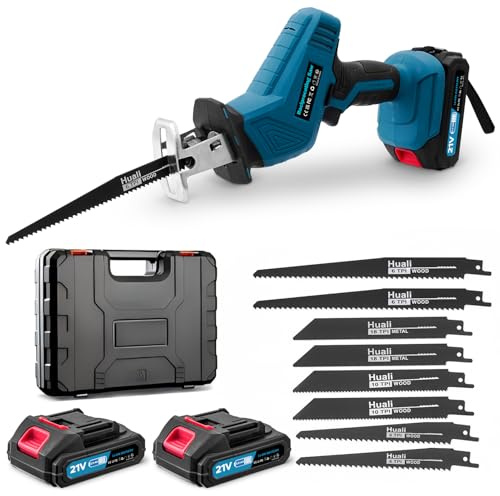 Reciprocating Saw,21V Cordless Reciprocating Saws,0-4000 RPM Variable Speed Electric Saw with 8 Saw Blades,Tool-Free Blade Change,2x2.0Ah Batteries Electric Saws to Cut Wood Metal PVC