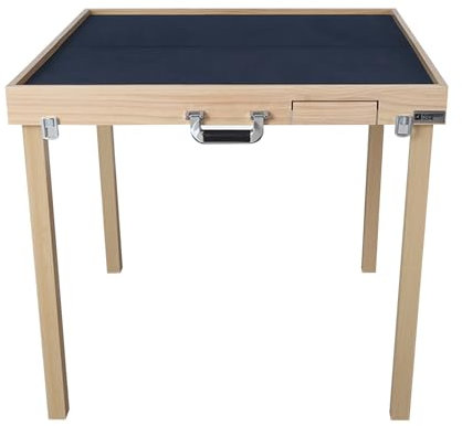 Mahjong Table Foldable, Domino Table, Square Foldable Table with Drawers, Wooden Foldable Card Table, Felted Green Top, for Poker Cards, Board Games, Tiles Games(Yellow)