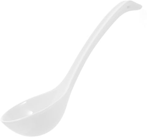 SOLUSTRE Cucharón Grande De Porcelana De Hueso De 10.6 Pulgadas, Apto Para Microondas y Lavavajillas, Cuchara Asiática Para Sopa, Ramen y Fideos, Mango Largo De Cerámica Blanco