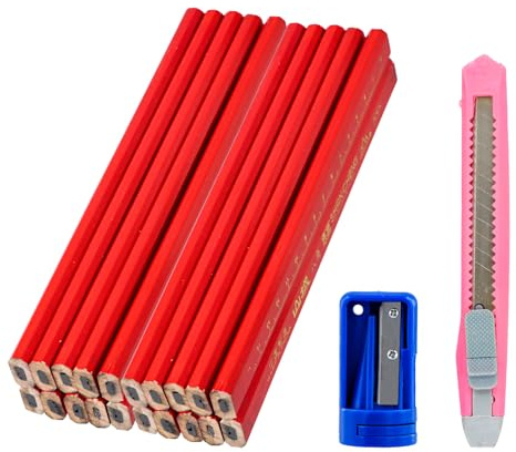 Gudalea Zimmermannsbleistift Set, 20 Stück Baubleistift, Baustelle Holzbearbeitung Markierungswerkzeug, Ovale Form Holzbearbeitung Bleistifte mit Bleistiftanspitzer für Markieren und Anzeichnenauf