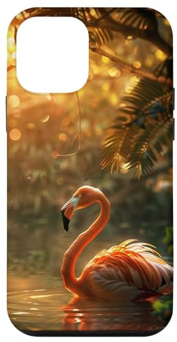 Custodia per iPhone 12 mini Rosa Flamingo Lago Tramonto