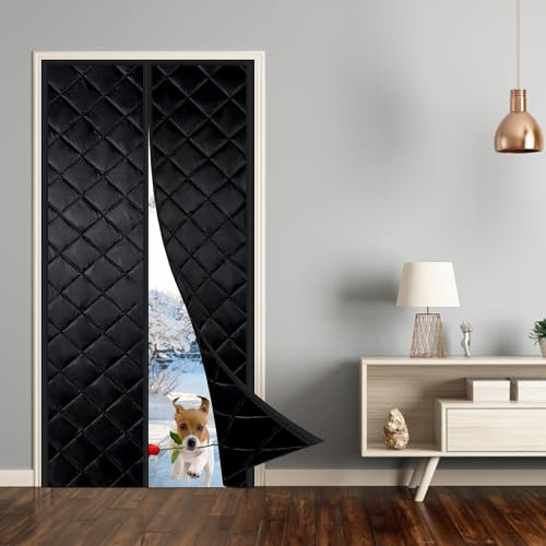 Rideau de Porte Thermique Isolation Phonique, 60x250cm Porte Coupe-Vent d'hiver D'occultation, vent Imperméable Isolation Phonique,pour Chambre Coucher Cuisine Entrée(Noir)
