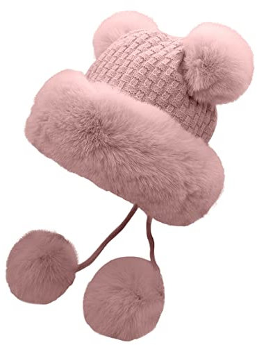 Hutshut Thick Cute Snow hat Women 's Ohr warm mit Strickwolle Schutz Winter Baseballmützen Fellmützen (Pink, One Size)