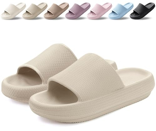 BAXIWUY Zapatillas Mujer Chanclas de Baño para Hombre Verano Super Suaves Chanclas de Casa Piscina Pantuflas Playa Comodas Antideslizante Sandalias Interior Exterior Unisex Caqui, 42-43 EU