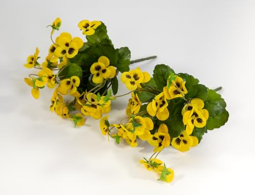 Seidenblumen Roß 2 Stück Hornveilchen 22cm FT Kunstblumen künstliche Blumen Mini-Stiefmütterchen Viola cornuta (Gelb)
