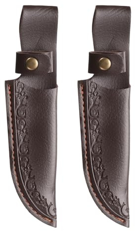 sourcing map 2pcs Knife Sheath 7.87 Length Genuine Leather Carry Folding Knife Sheath for Outdoor Climbing Camping Cycling and Hiking, Deep Brown