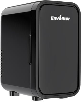 Enventor 6L 8 Latas Nevera Pequeña Negro, Mini Frigorifico con Enfriador y Calentador, Nevera Portatil con Alimentación 12V/220V, Mini Nevera para Habitacion, Oficina, Coche, Frutas y Bebidas