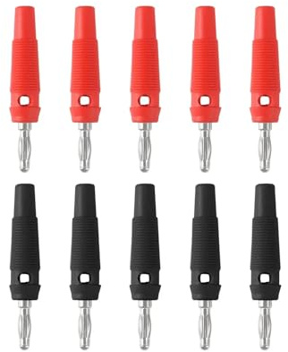 Dtmeng 10x 4mm Bananenstecker, 32A Stapelbar Büschelstecker Adapter, gefedert Stecker, Schraubentyp/lötfrei für Multimeter Lautsprecherkabel Kabel