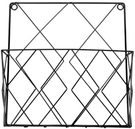 Wall Mounted Magazine Rack, Metal Wire File Holder 26.5 x 25.5 cm Black | Black iron wire frame, wall fixing holes, for magazines, files, letters, newspapers, home office or hallway