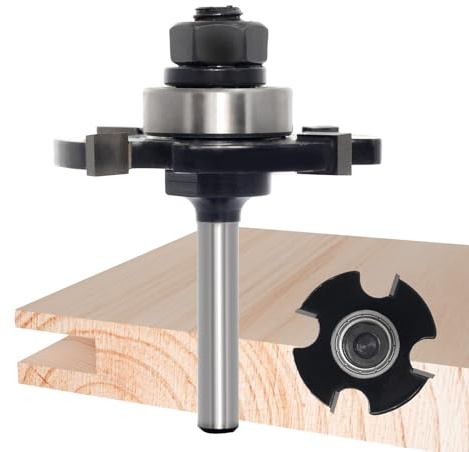 Akylin Fraise à rainurer - Tige de 6,35 mm - Fraise à 4 ailes avec roulement - Hauteur : 38,1 cm - Profondeur : 1,4 cm - Lames en carbure de tungstène - Fraise à rainurer en T pour rainurer le bois