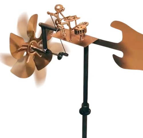 BommFu Handmade Metal Drummer Windmill, Wind Powered Sculpture, Steampunk Drummer Garden Spinner, Wind Spinners For Yard Lawn Garden Patio Decor, Drummer Decor