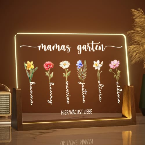 Giftove Geburtsblumen-Bild mit Namen, Muttertagsgeschenk für Mama Oma | Personalisierte Garten-Fotolampe, Geschenk für Mama, Oma, Muttertag, Geburtstag, von Tochter, Sohn oder Kindern