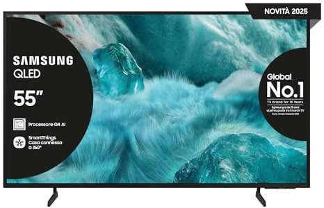 Samsung Smart TV 55'' QE55Q7F4AUXZT QLED 4K, Q4 Processor, 100% Volume Colore con Quantum Dot, Motion Xcelerator, OTS Lite & Adaptive Sound, SlimLook Design, 2025, Q7F4 BASI LATERALI, 55