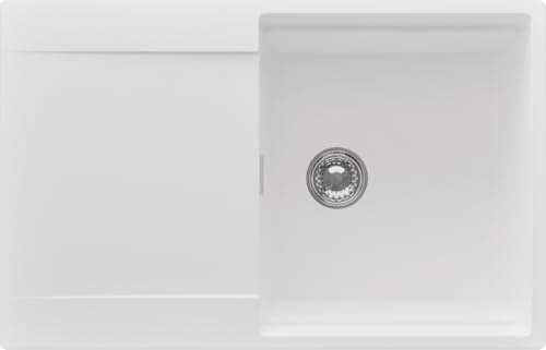 PRIMAGRAN Fregadero Cocina Blanco 78x50cm, Granito 1 Seno + Sifón, Sobre encimera al mueble 50cm - San Francisco S002