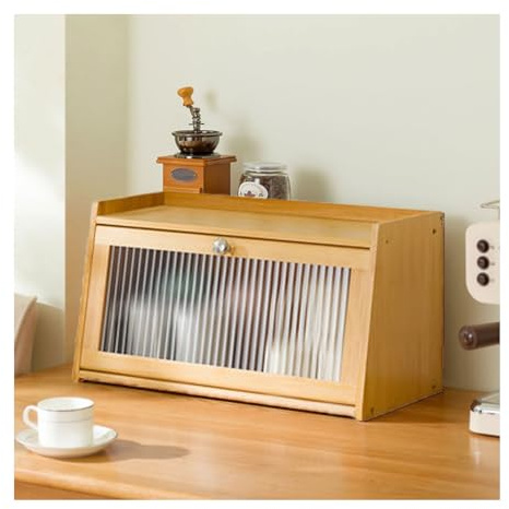 Boîte à pain rustique en bois jaune élégante pour comptoir de cuisine, rangement pour pain et ustensiles, 1 couche nizer pour garde-manger et armoire