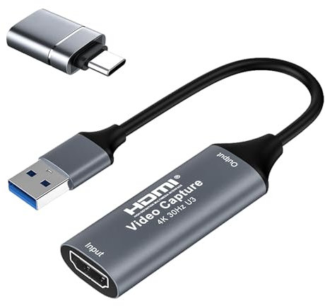 Scheda di acquisizione HDMI 4K, scheda di acquisizione video 1080P 60FPS USB 3.0 dispositivo per gaming, registrazione in streaming, compatibile con PS4 Nintendo Switch Xbox OBS, YouTube Twitc Mac