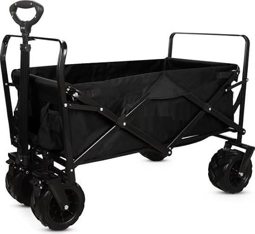 YAR Bollerwagen Faltbar oder Strandwagen klappbar | Klappbarer Handwagen — All-Terrain Räder & Verstellbarer Griff — Kompakt Klappbar Strandbuggy mit 100kg Tragkraft für Strand & Camping
