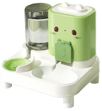 Colcolo Comedero Automático para Gatos y Dispensador de Agua, Comedero Automático para Mascotas, Cómodo Cuenco de Comida Desmontable para Perros Pequeños, Verde