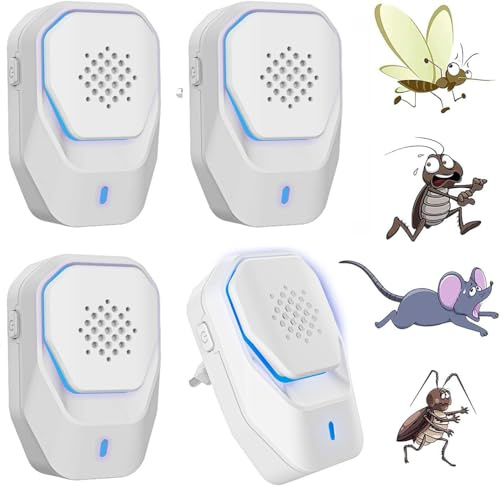 Repellente ad Ultrasuoni Elettromagnetico Efficace, Antizanzare Ultrasuoni, Repellente per Zanzare,Topi,Formiche,Mosche, Ragni,Scarafaggi-100% Professionale ed Efficace (Pack 4)