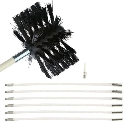 ROUYA Kaminbürste Stange Set,fenrohrbürste Nylon, Schornsteinfeger Bürste,Sechseckige Pole,Roll Schwarzes Band,Verwendbar Mit Akkuschrauber,Kaminbesen Für kaminbürste Stange Set(6 Rods,410mm)