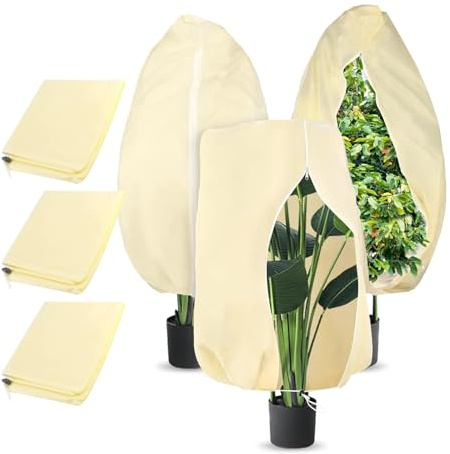 Sitbfoam Pflanzen Winterschutz Frostschutz for Kübelpflanzen: 3 Set 80x100 cm überwinterungszelt Pflanzenschutz mit Reißverschluss für Palmen Olivenbaum Reißfest Atmungsaktiv Waschbar UV Stabil Beige