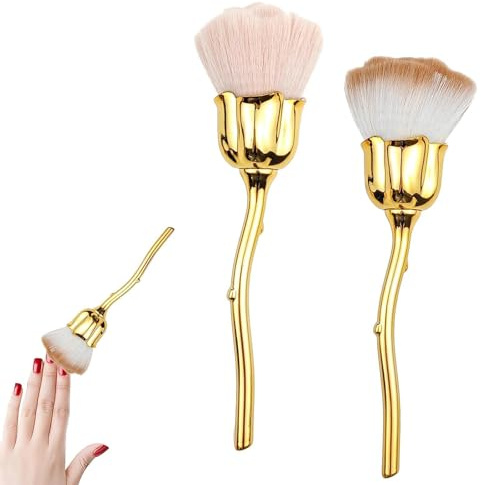 HUANYO 2Pcs Rose Shape Nail Art Dust Cleaner and Makeup Brush - Super Soft Professional Dual-use Tool for Nail Cleaning, Trimming and Facial Makeup