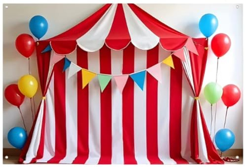 Ericetion Décor De Chapiteau De Cirque pour Photos - Bienvenue Au Carnaval - Bannière Rouge - Rideau - Décorations De Fête sur Le Thème du Cirque