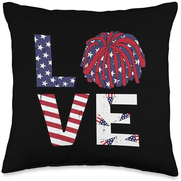 Cheerleader Love Pom Poms US Flag Cheerleading Women Men Kid Throw Pillow