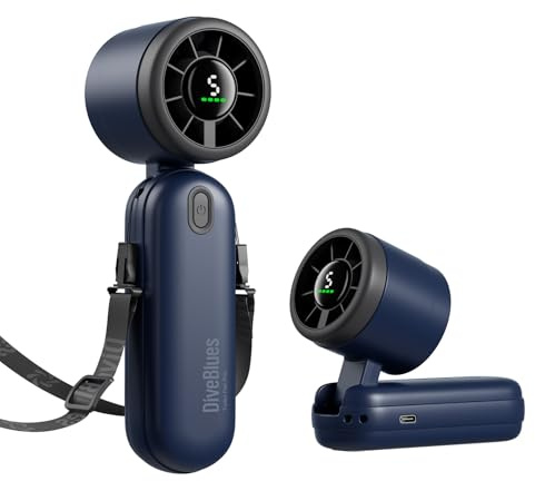 Diveblues 3-in-1 Handventilator Turbo Ventilator mit 4000mAh USB-Akku Aufladbar, 5 Stufen, Faltbar Tragbar Hand Ventilatoren, Bis zu 12H Stunden, Reise Gadgets Flugzeug, Geschenke für Frauen Männer