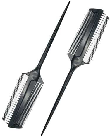 OFFSCH Pinceles para Teñir el Cabello de Plástico de Doble Cara, Peine Aplicador de Tinte Negro Paquete de 2 Piezas para Uso en Salón y Peinados DIY