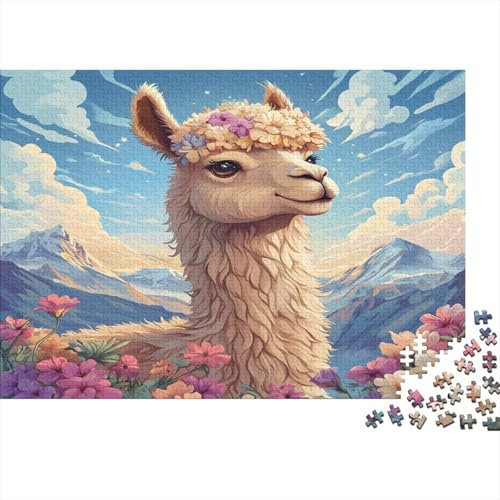 Alpaca di Montagna Puzzle 1000 Pezzi Carta per Adulti Scenario di Prato Fiorito Gioco di Puzzle 1000 Pezzi Relax Concentrazione Decorazione Domestica Regalo 52x38cm/1000pcs