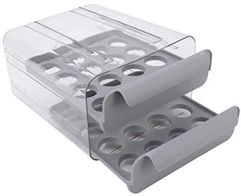 Ägglåda Dubbellager Transparent Stor kapacitet Äggförvaringslåda för kylskåp Livsmedelskvalitet PP PET Material 32 Galler Utrymmesbesparande design 22x24x14cm (Grå)