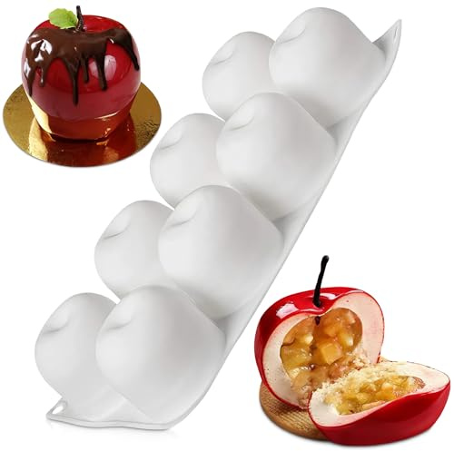 8 Cavity Apple Silicone Mold - 11.22 x 6.69 x 2.3 Apple Mold for Easter Baking, Mousse, Pastry, Jelly, Ice Cream, DIY Soap & Candles, Non-Stick Easy to Clean Flexible Silicone, Oven and Microwave Safe
