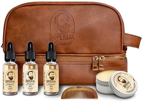 IMPERIAL BEARD - Kit Barbe Homme - 1 Peigne à Barbe + 3 Huiles + 1 Cire - Cadeau Homme - Fabrication Française