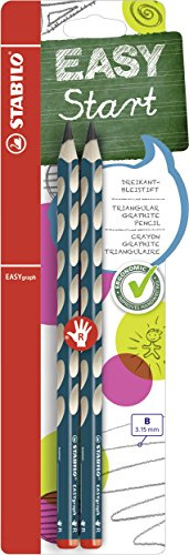 STABILO - Ergonomischer Dreikant-Bleistift für Rechtshänder - EASYgraph in petrol - 2er Pack - Härtegrad B
