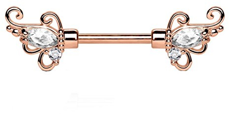 beyoutifulthings Brustwarzen-Piercing FLORALES Design Brust-Piercing Intim-Piercing Edelstahl Silber Gold Roségold Clear Stab 1,6mm 12mm