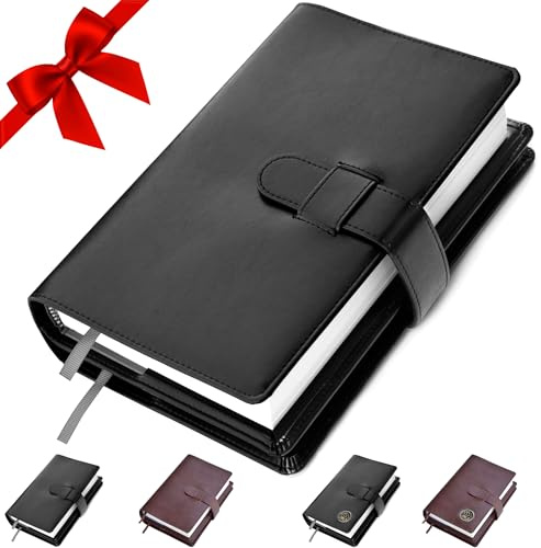 GALILEO Double AA Big Book Cover & 12 Steps & 12 Traditions | Medaillon-Halter | AA Geschenk | Anonyme Alkoholiker | PU-Leder | AA Buchumschläge für Hardcover (einfarbig/schwarz)
