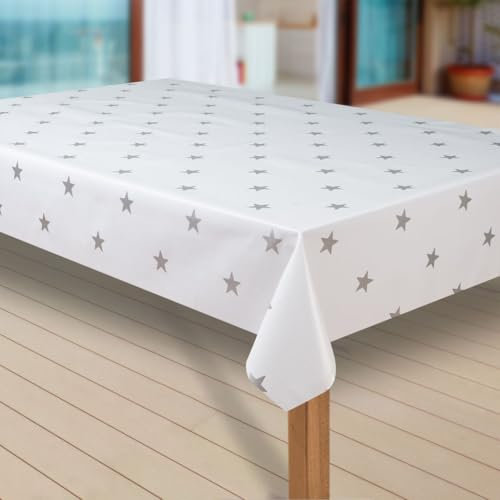laro Wachstuch-Tischdecke Sterne Weihnachten Weihnachts-Motive PVC Wachstischdecke Eckig Meterware Wasserabweisend Abwischbar GAL, Muster:Sterne Weiss-Silber, Größe:100x160 cm